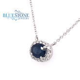 14K White Gold Necklace with Sapphire and Diamonds- 16"